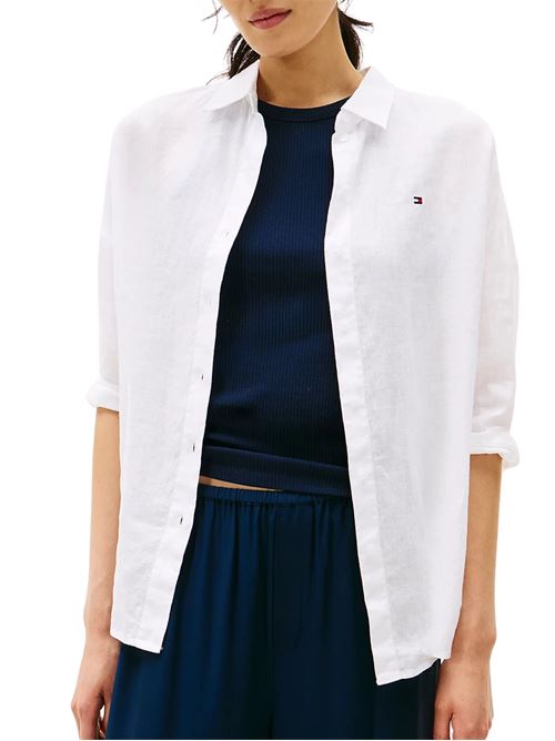 Camicetta donna bianca in lino Tommy Hilfiger | WW0WW46169YCF